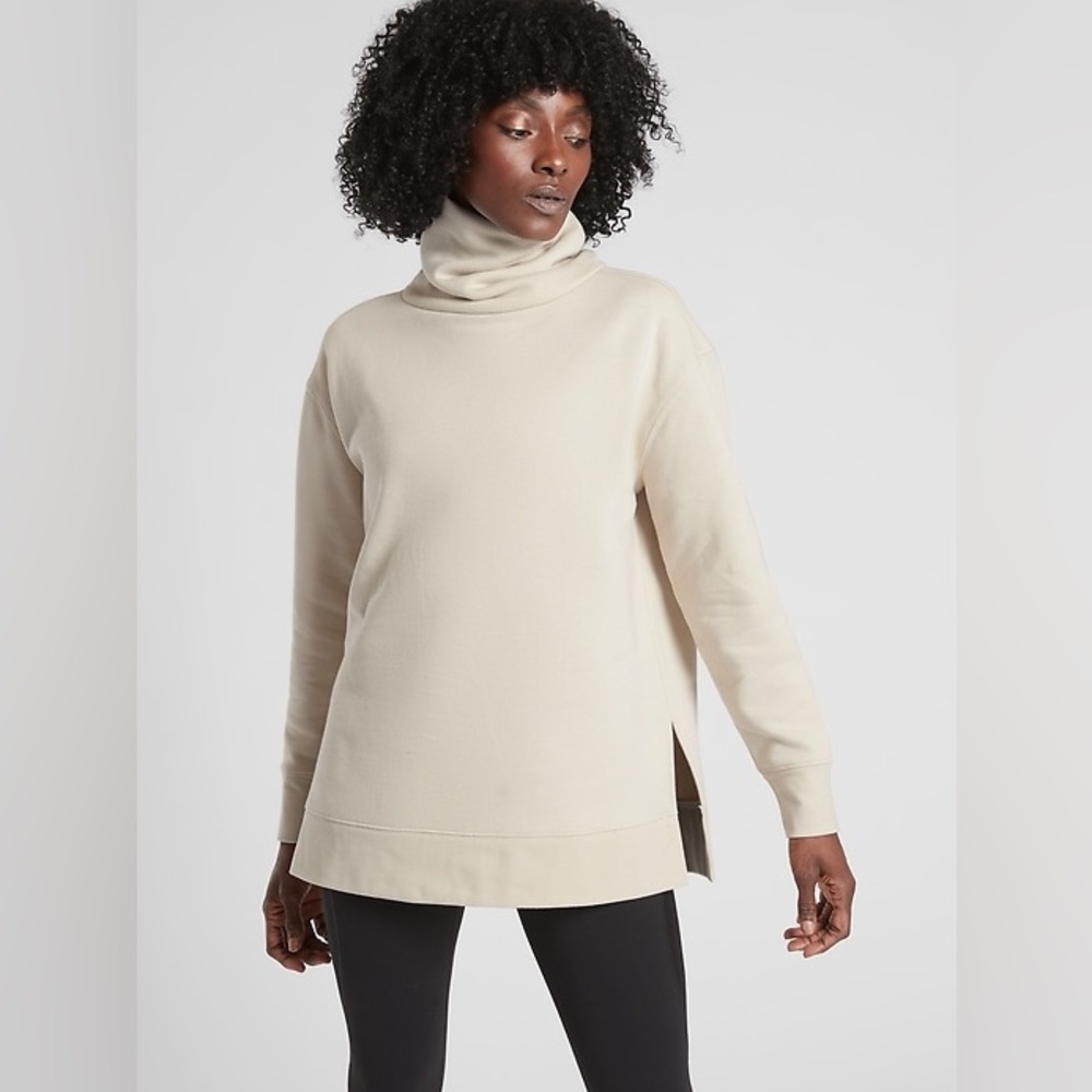 Athleta 24/7 funnel neck sweatshirt in “putty” cream color
